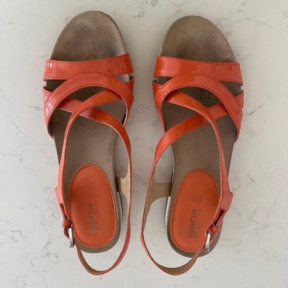 Geox Respira Formosa 1" Wedge Heel Strappy Sandals Buckle Close Lt Orange Sz 10 - Picture 11 of 11